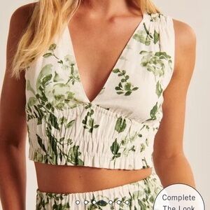 Abercrombie & Fitch White Crop Top with Green Floral Print